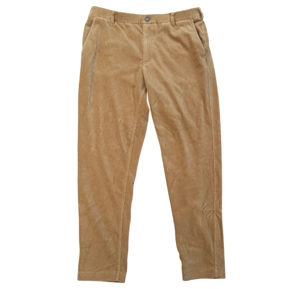 REDVANLY Collins Corduroy Pants Large Tan Pull On Stretch Golf Chino Trousers